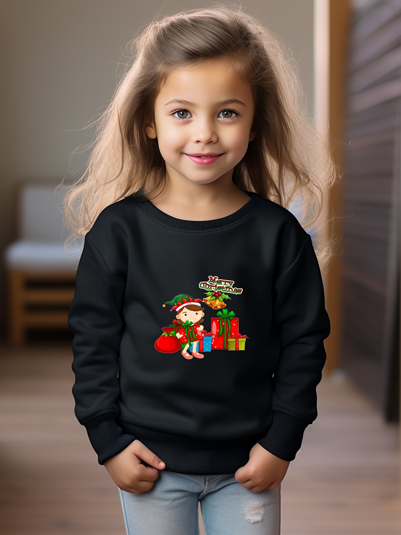 Tween Girl's Teddy Fleece Bears Print Pullover Sweatshirt, Girls Outerwear  Coat For Fall/ Winter