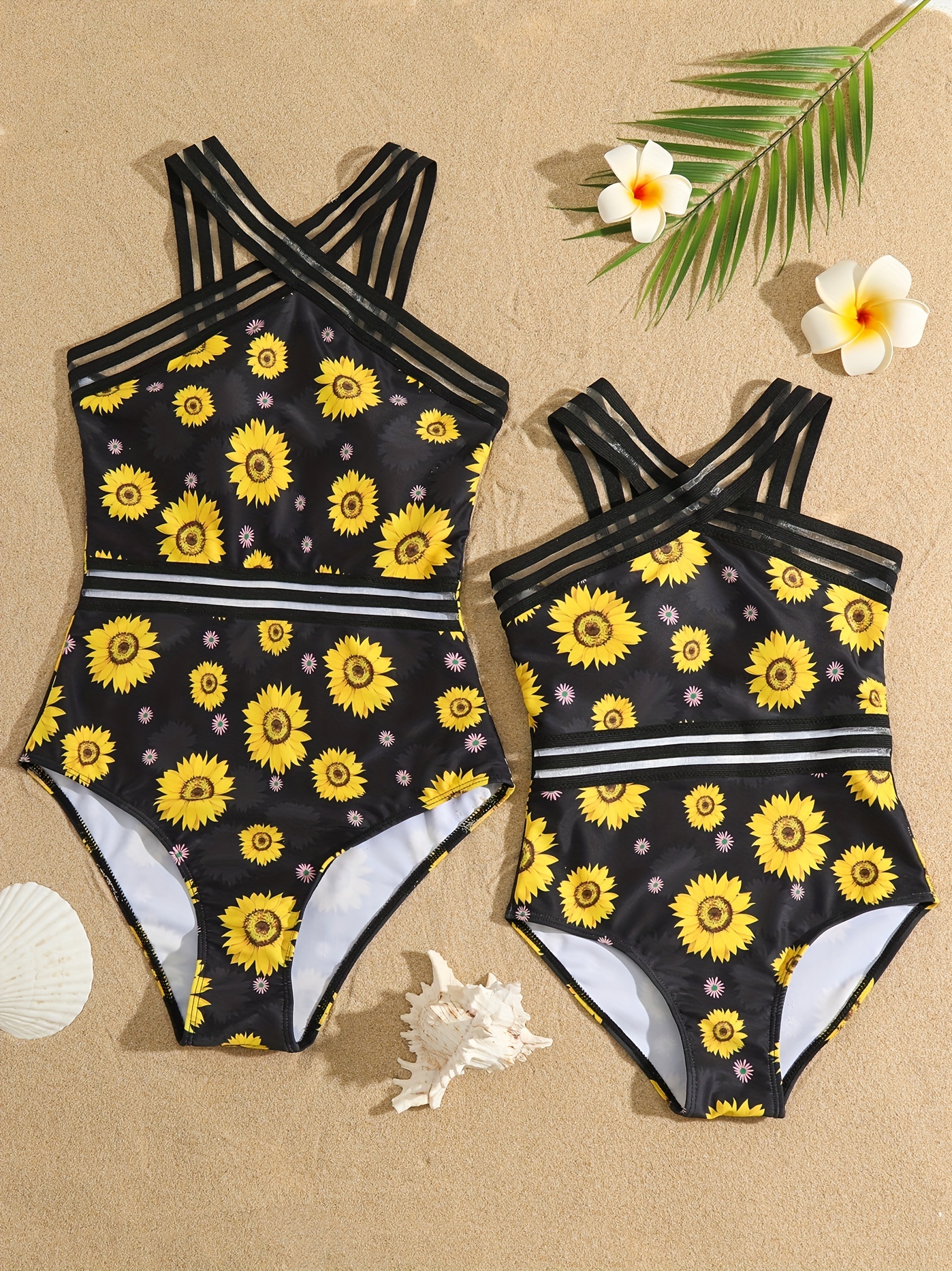 Sunflower Mesh Wrap Monokinis Women Girls Matching - Temu