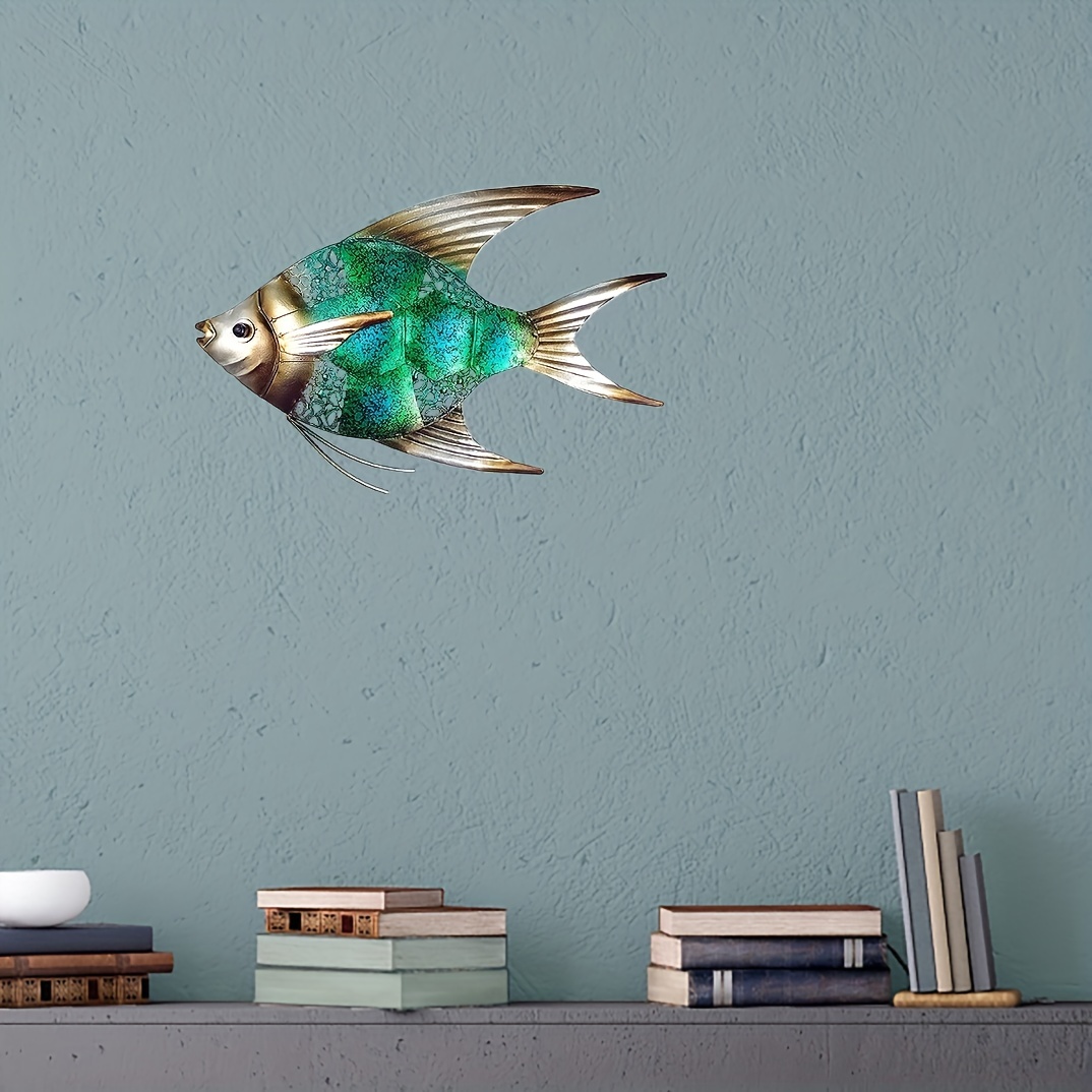 Blue Metal Fish Wall Art Decor 3d Iron Fish Wall Statue - Temu