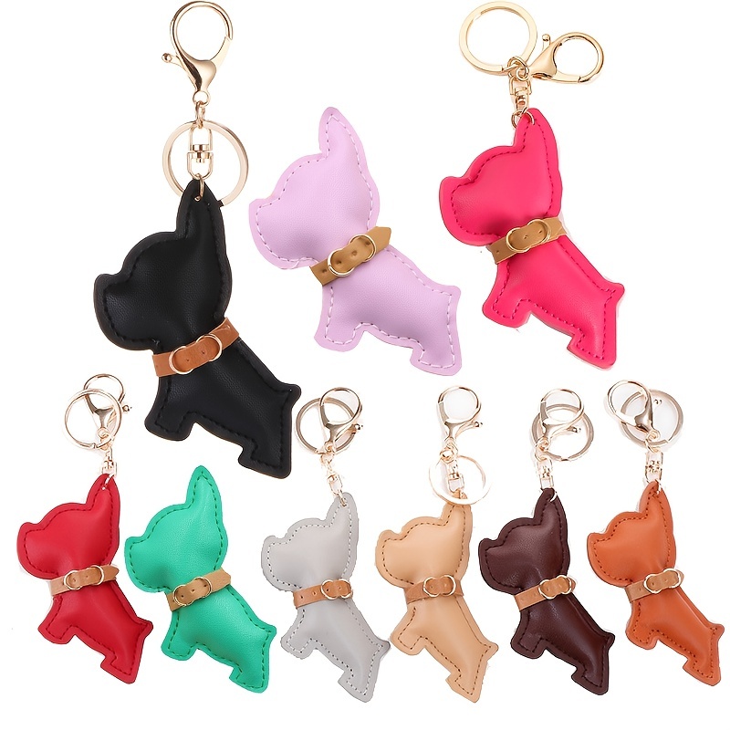Fashion French Bulldog Keychain Bag Pendant Leather Car Keychain Couple Key  Holder Chain Ring Cute Dog Trinket Animal Keyfob