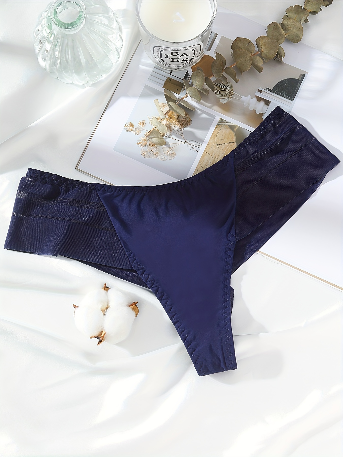 Commando Chic Mesh Thong, Panties for Women, Ladies' Sexy Underwear, Soft,  Sheer - Blue - XL : : Fashion