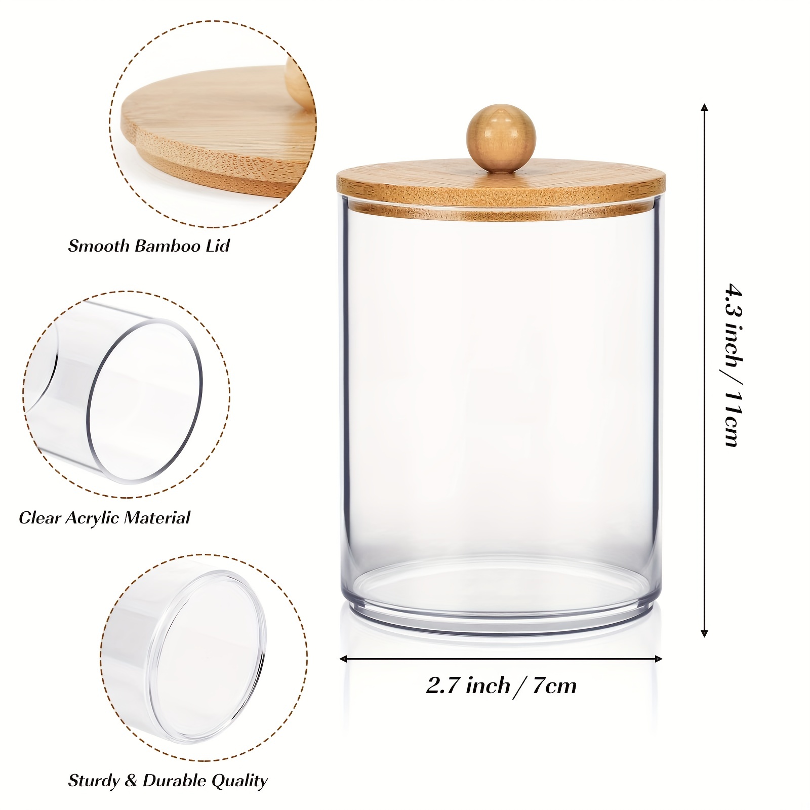 3pcs Cotton Swab Holder Dispenser With 1pc Tray, Retro 10 Oz Bathroom  Organizers And Storage Containers, Clear Plastic Apothecary Jars With Wood  Lids