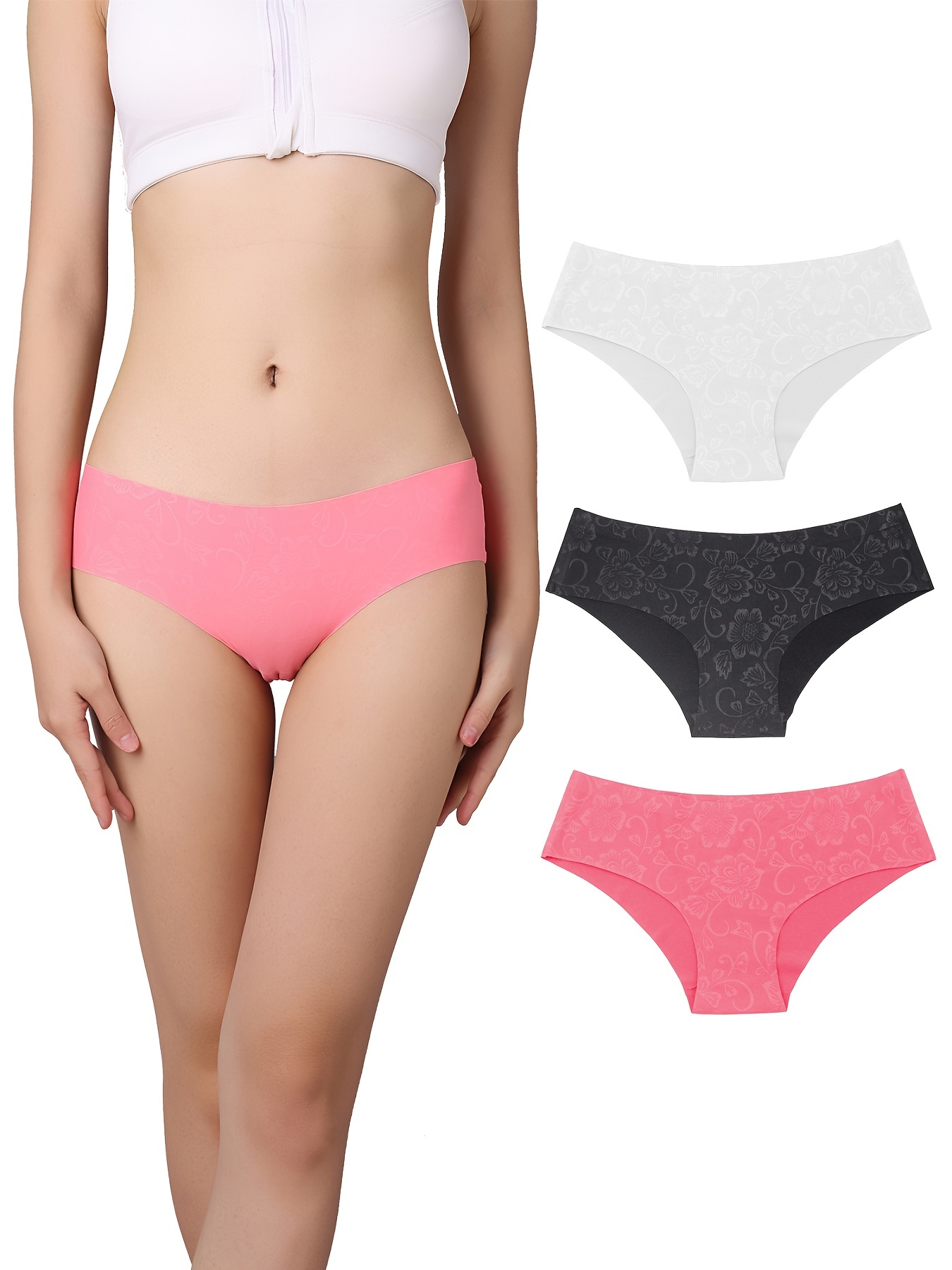 PACK OF 3 Women Seamless Hipster Panties Stretch Breathable No Show Bikini  Underwear Midrise Panty Women