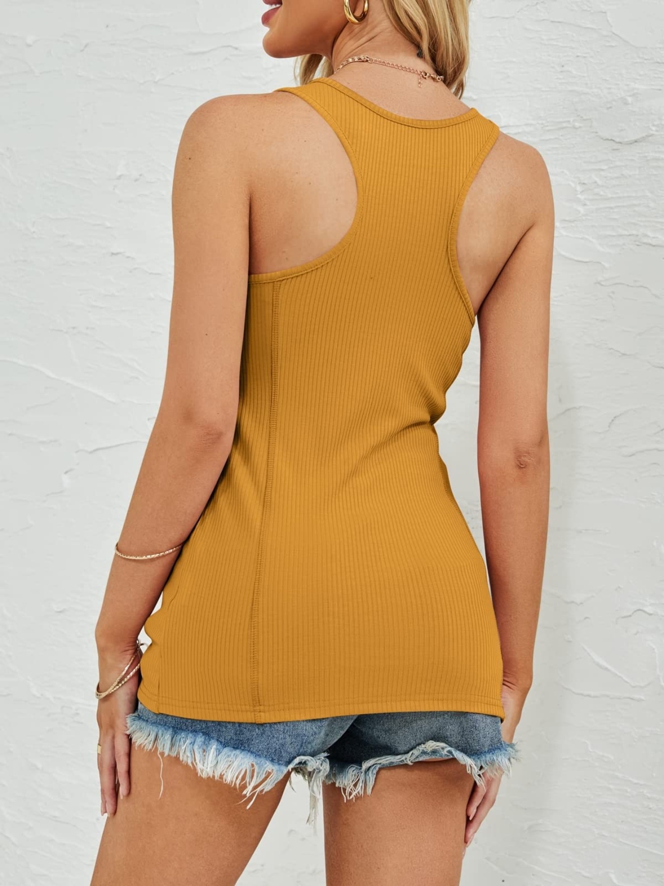 Scoop Neck Ribbed Tank Top Casual Fashion Button Sleeveless - Temu