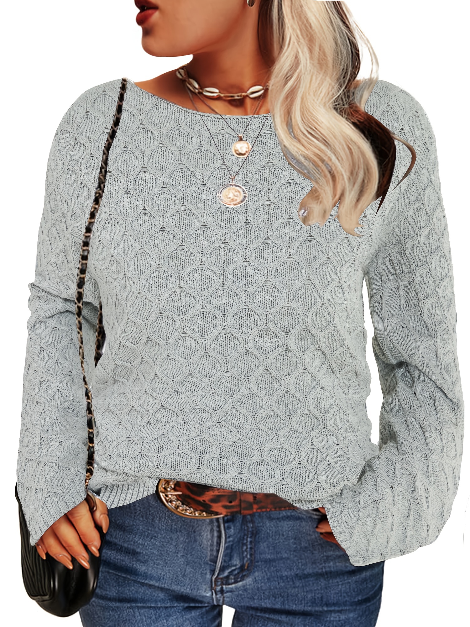 Plus Size Casual Sweater Outfits Women's Plus Solid Jacquard - Temu