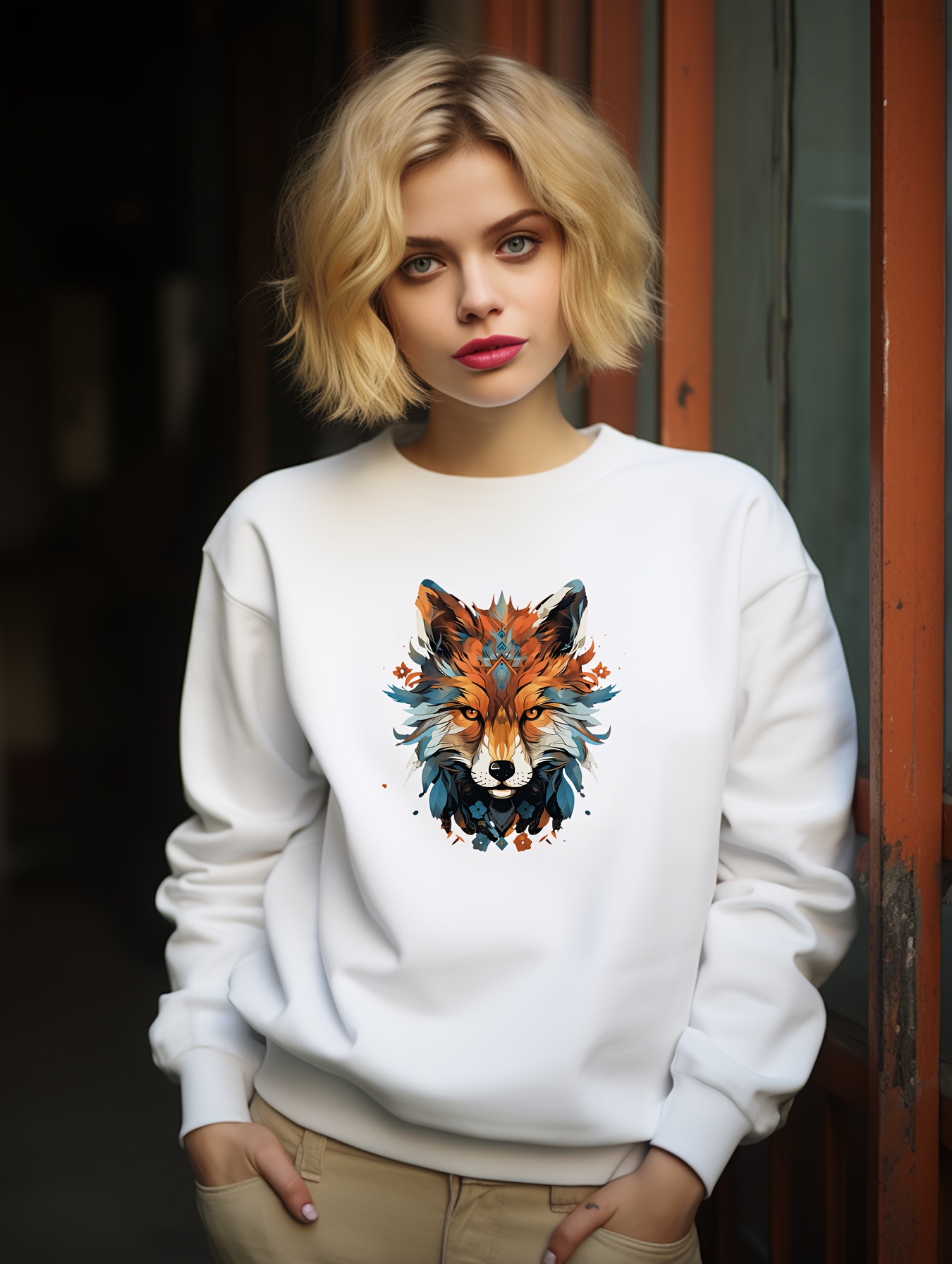 Cool Sweatshirt Met Fox print Vintage Sweatshirt Met Lange Mouwen