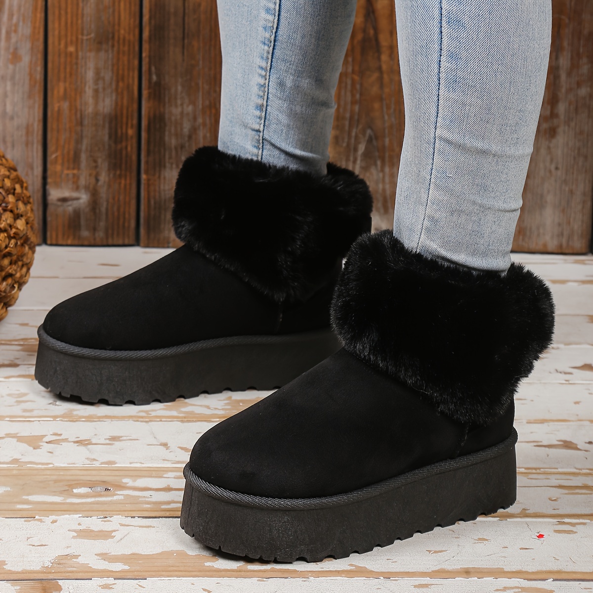 Women's Trendy Solid Lined Thermal Furry Snow Boots, Casual Versatile  Non Slip Wear Snow Shoes