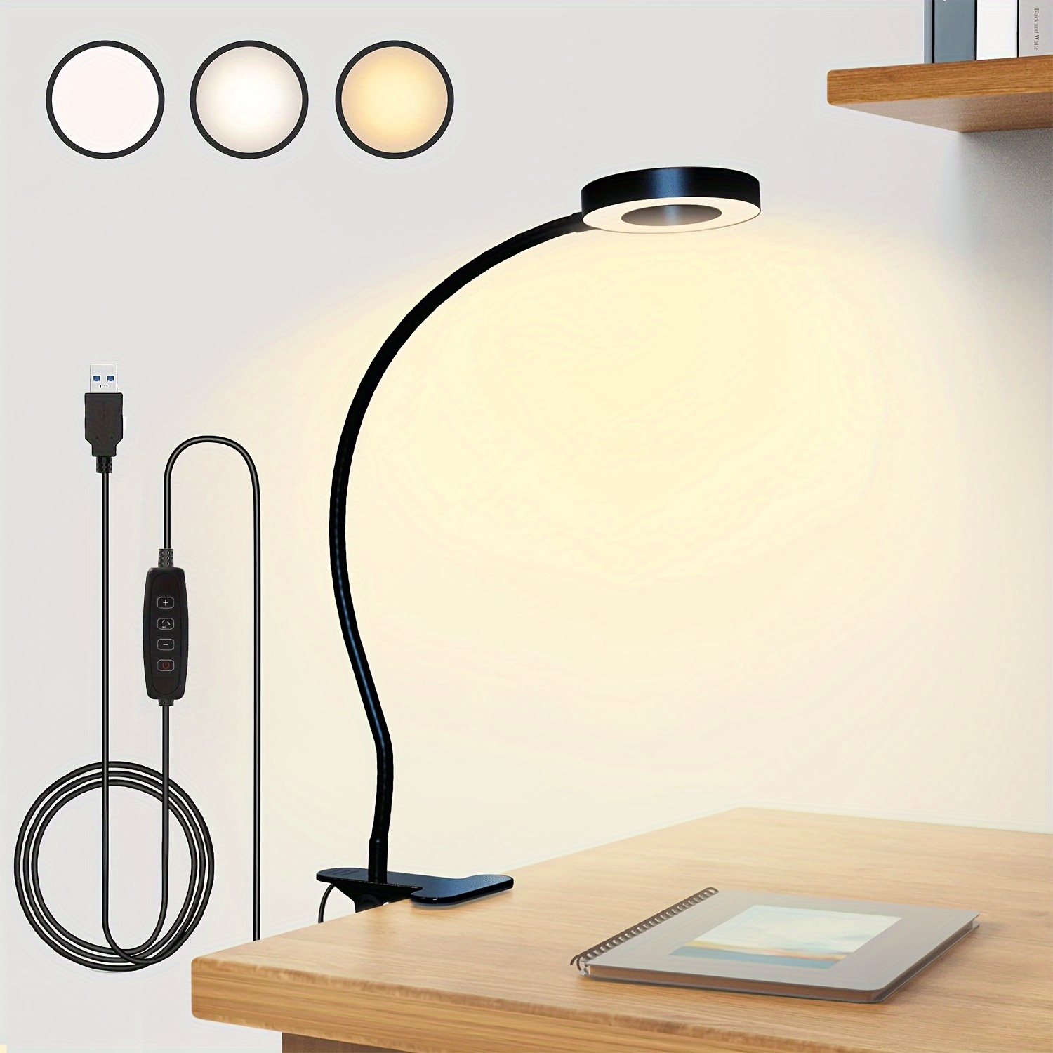Lampe de bureau LED à bras oscillant 10 W avec pince, intensité variable, 3  modes de couleur lampe de table d'architecte moderne 