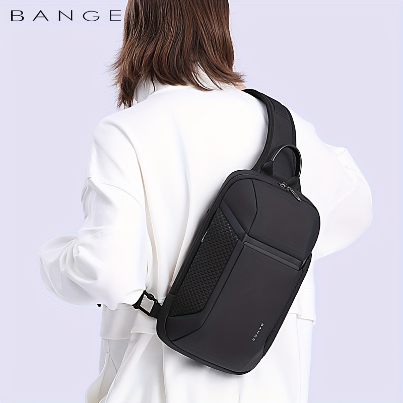 BANGE Sling Bag, Waterproof Men's Chest Bag Shoulder bags Crossbody Sling  Backpack for Men Black(with Three Pockets)