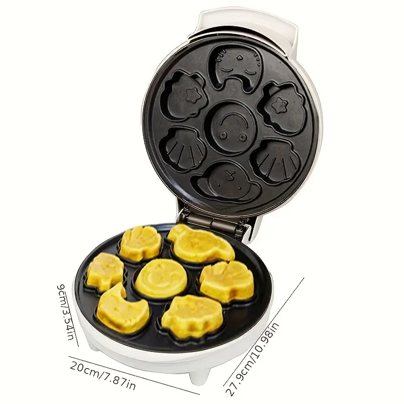 us plug mini waffle cooking machine produce 7 different shapes of pancakes including a cat dog reindeer etc electric non stick waffle iron pan cake pot roaster for children and adults to make fun brea details 3