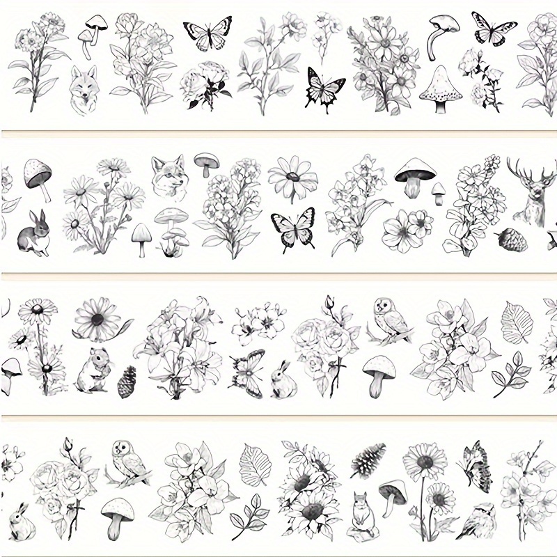 Vintage Black And White Plants And Paper Stickers Washi - Temu