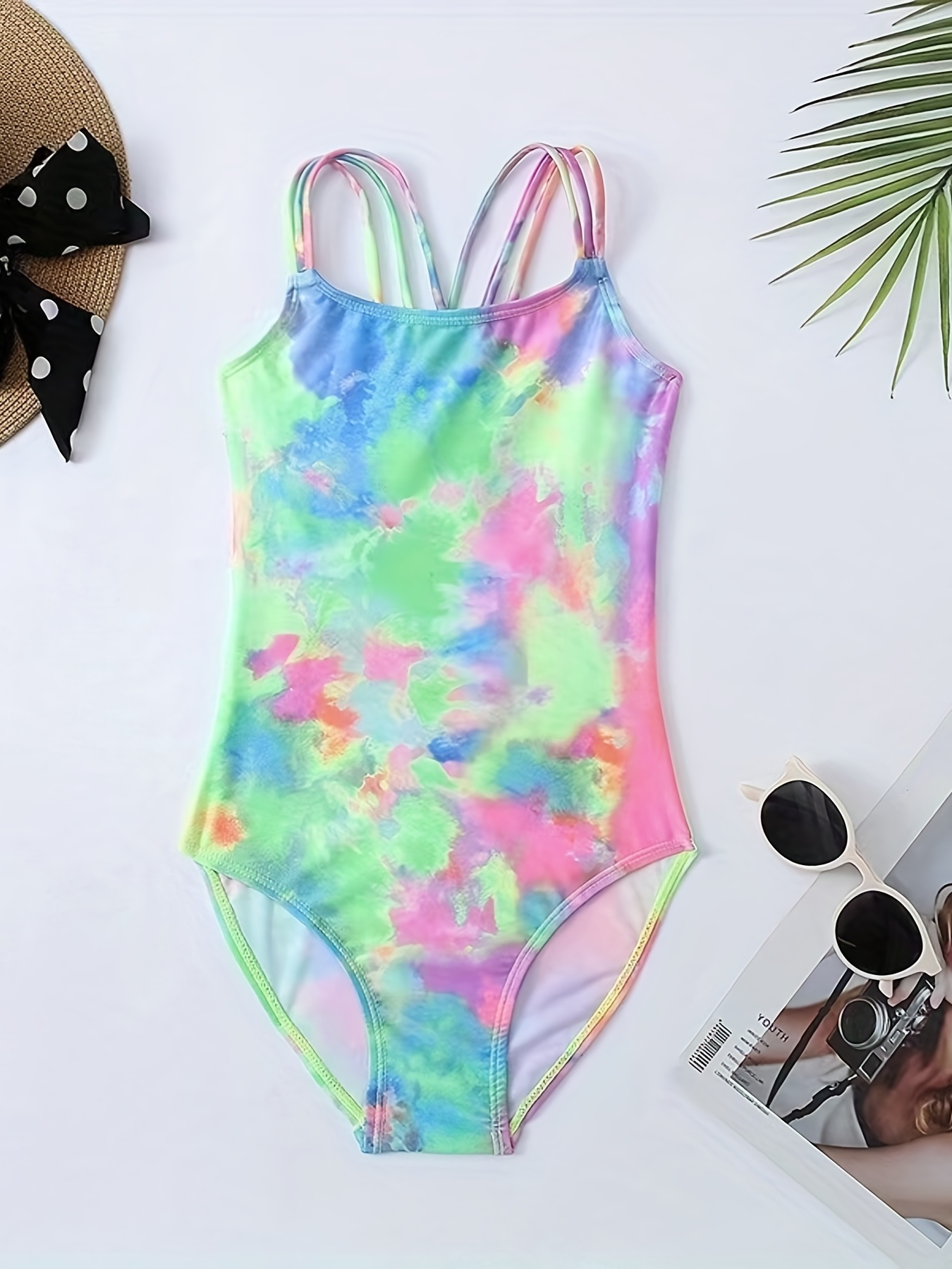 Girls' Trendy Tie dye Hawaiian Swimsuit Iridescent Graphic - Temu