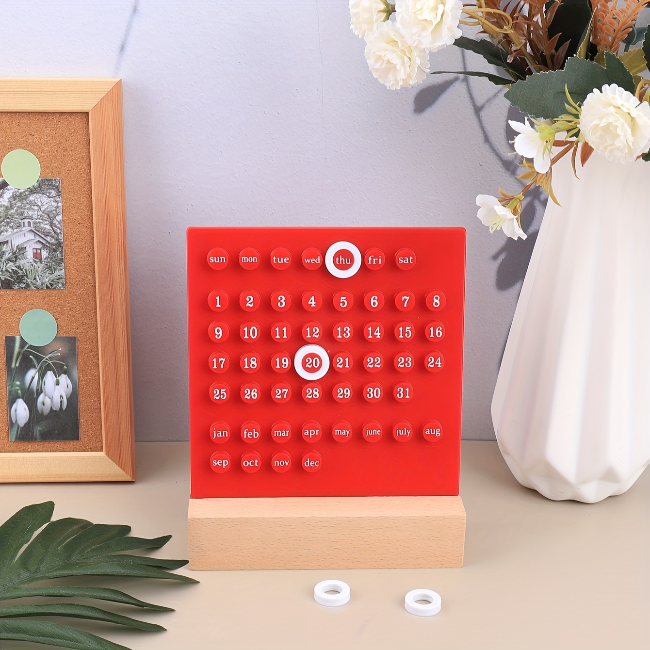Red Ring Perpetual Calendar Wooden Base Creative Office - Temu