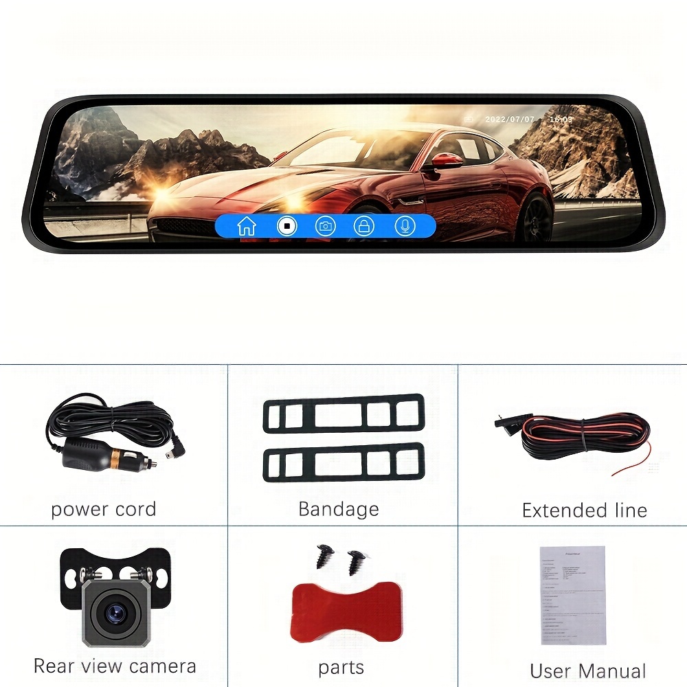 Rearview Mirror Dual Camera 4.3 HD LCD Touch Screen 1080p Dash