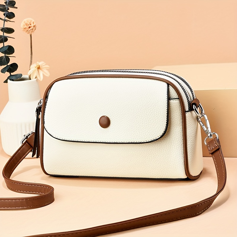 Vintage Square Crossbody Bag, Mini Wide Strap Shoulder Bag, Double Zipper  Purse For Every Day - Temu