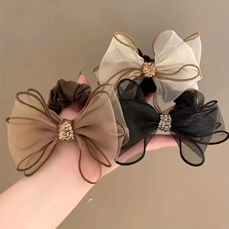 Organza Rhinestone Bowknot Shape Hair Ring High Elastic Leather Band  Elegant Trendy Head Rope Nylon Decorative Hair Accessories Ideal Choice For  Gifts, Free Shipping On Items Shipped From Temu
