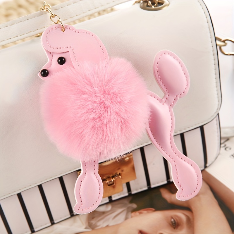 Poodle Dog Bag Charm Keychain Purse charm Plush Pom Pom Pink Fluffy New