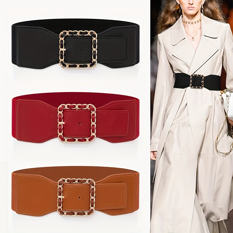 Red Braided Leather Belts Classic Golden Square Pin Buckle Belt Vintage  Jeans Pants Belt Dress Coat Girdle For Women - Temu