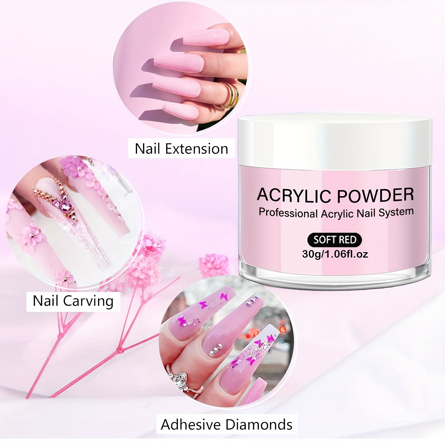  Saviland Pink Acrylic Powder - 30g Professional Colored Acrylic  Nail Powder for Acrylic Nails Extension, 3D Nail Art Acrylic Polymer  Powder, No Need Nail Lamp : Beauty & Personal Care