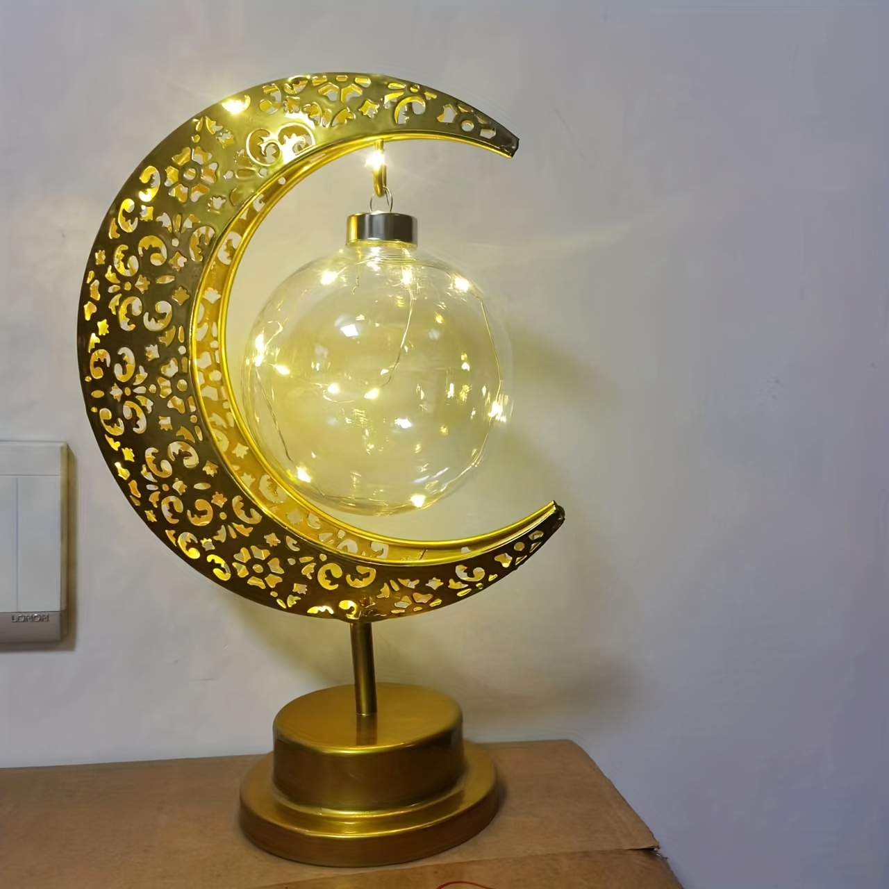 Led Ball Lamp Wrought Iron Moon Lamp Plastic And Iron Bar - Temu