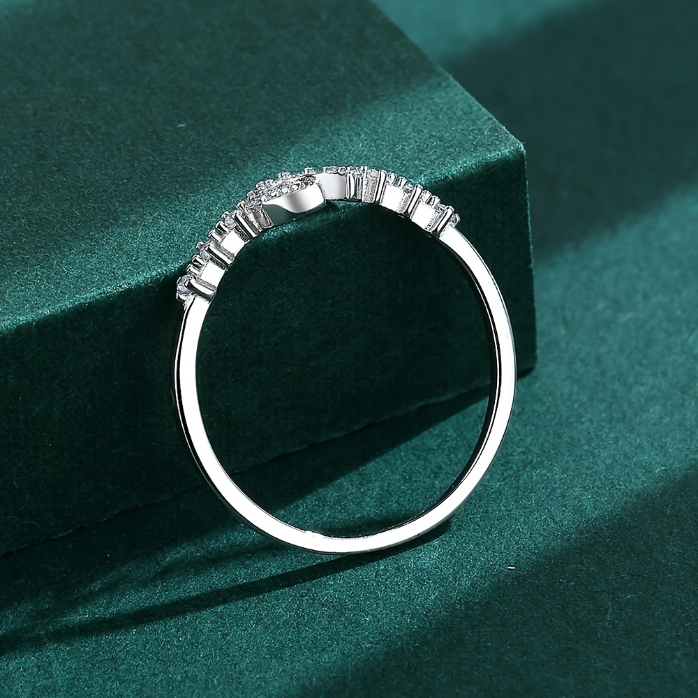 Crescent Moon Ring Inlaid Zircon, 925 Sterling Silver
