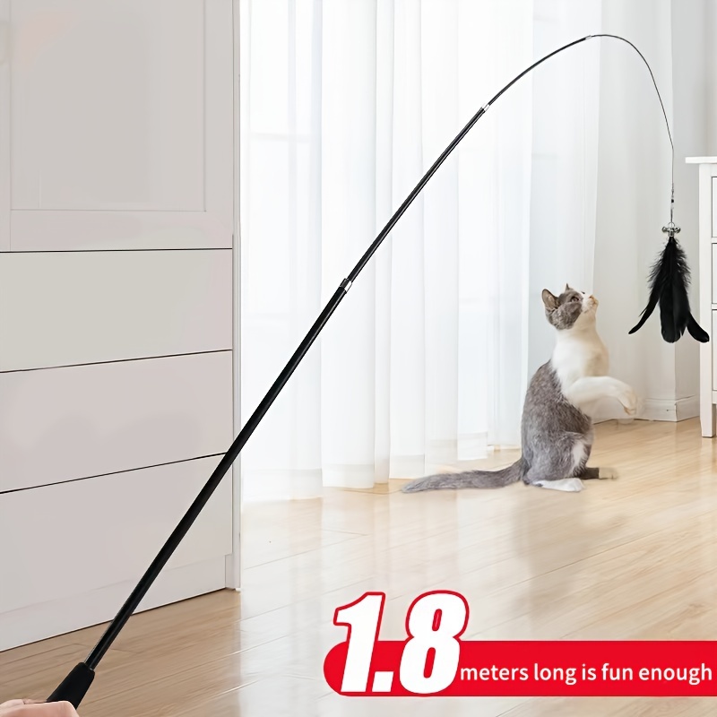 Long Handed Cat Teaser Toy Feather Retractable Rod Cat - Temu