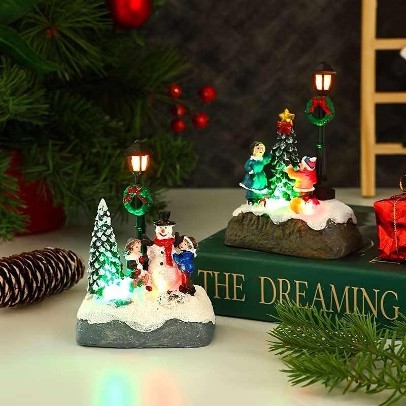 LED Christmas Village Ornaments Microlandscape Resin Figurines