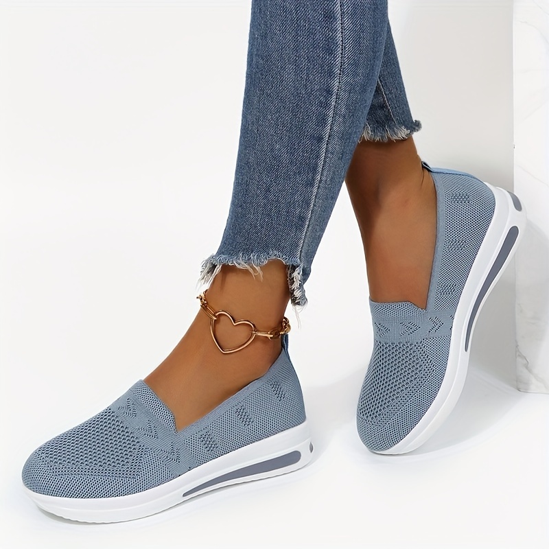 Women's Platform Knit Sneakers, Comfy Solid Color Slip On Sports Shoes ...