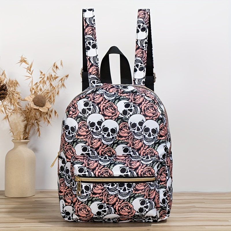 Ladies Multi-pocket Double Zipper All-over Printed Mini Backpack