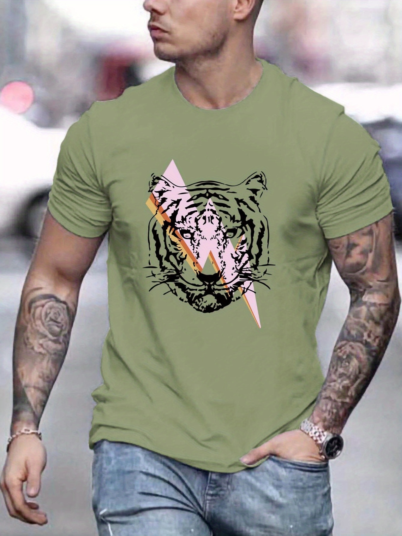 Camiseta Estampado Tigre Gráfica Ropa Verano Hombre Cuello - Temu