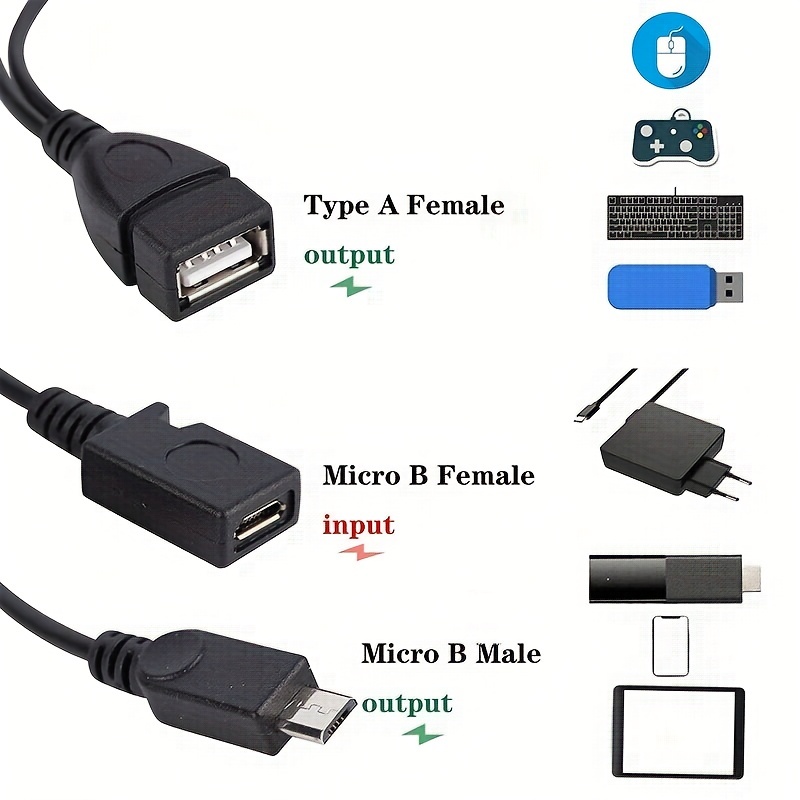 Micro USB Host OTG Cable for Tablets, Android Phones,Raspberry Pi Zero -  USB OTG to Micro USB B 5 Pin Male Adapter Cable