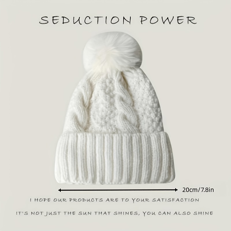 Trendy Thick Fleece Beanie With - Temu Solid Classic Pom Color