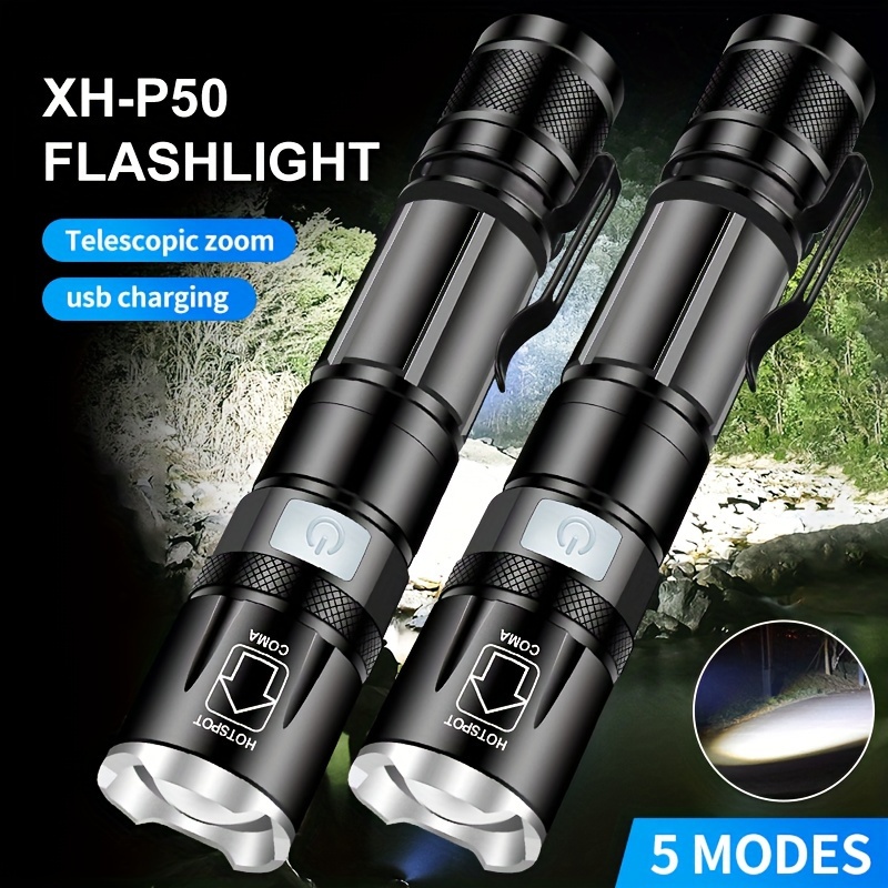 Linternas de alto lúmenes 100000, linterna recargable súper brillante de  alta potencia, linternas tácticas LED impermeables con zoom 5 modos para