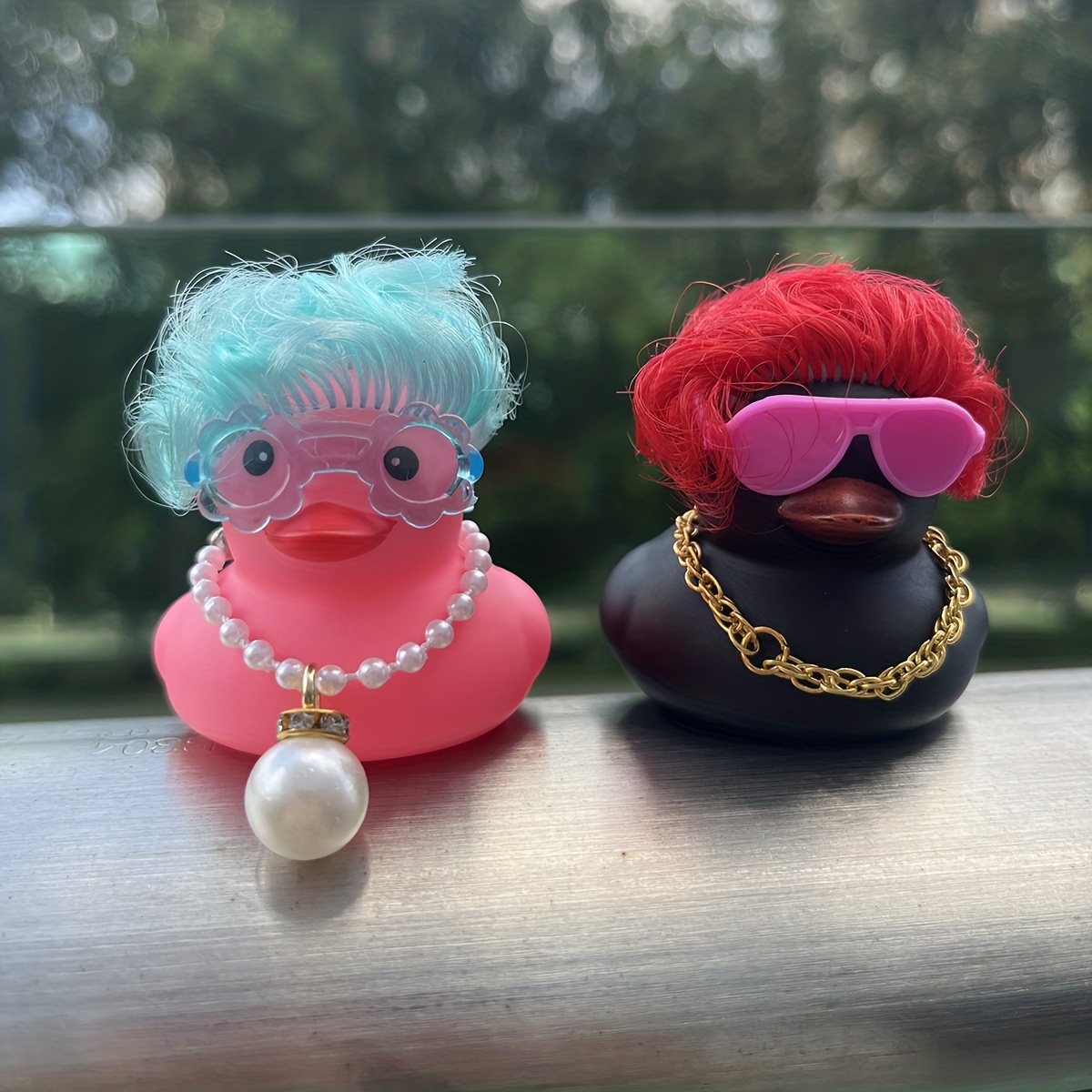 Duck With Hair Diy Toys, For Home And Car Decor Gifts With Mini Sunglasses,  Pearl Necklace And Golden Chain - Temu