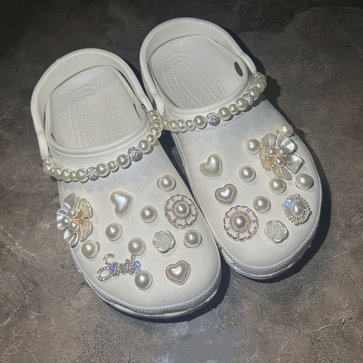 12pcs Pu Camellia Faux Pearl Croc Charms Shoe Charms - Temu