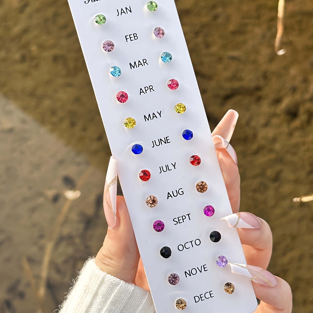 Image of Simple And Stylish Colorful Rhinestone Earrings, 12 Pairs In Random Colors