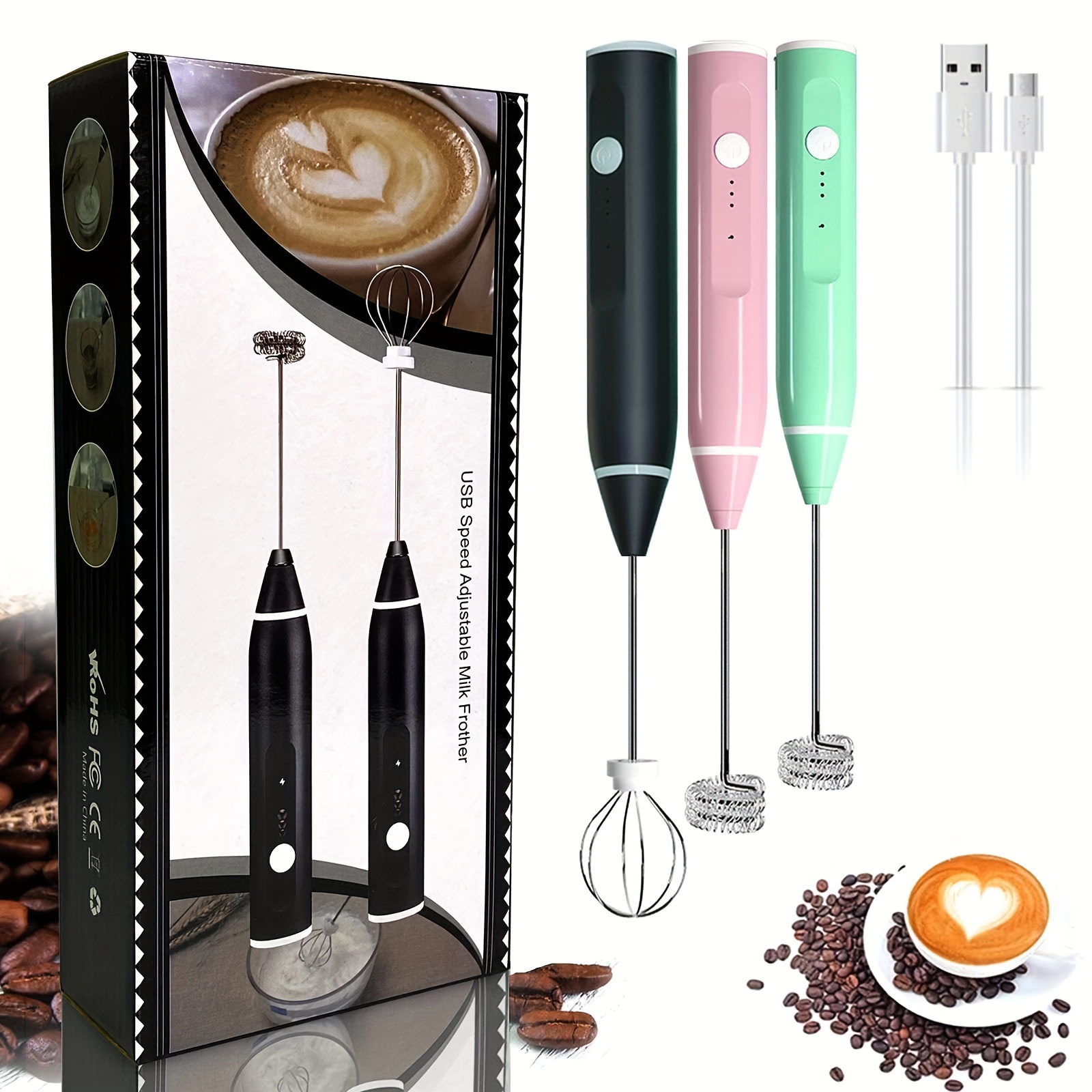  Rechargeable Milk Frother Handheld for Coffee, Electric Stirrer  with Wall Mounted Stand, Whisk Drink Mixer Wand, Milk Foamer for Matcha  Latte: Home & Kitchen