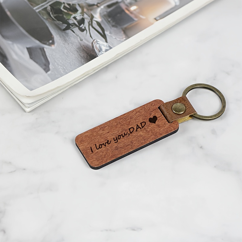 1pc Pear Wood Keychain I Love You Dad Gift To Father Pu Leather Premium Vintage Keyring