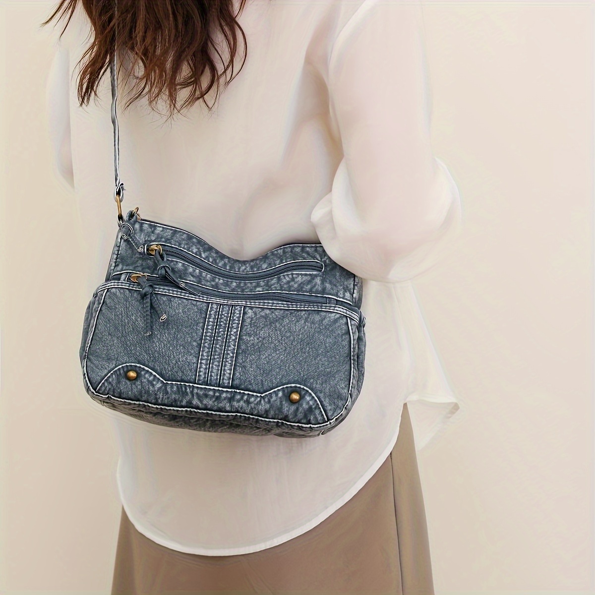 Retro Niche Denim Shoulder Bag, All-match Trendy Crossbody Bag For Women,  All-Match Zipper Handbag