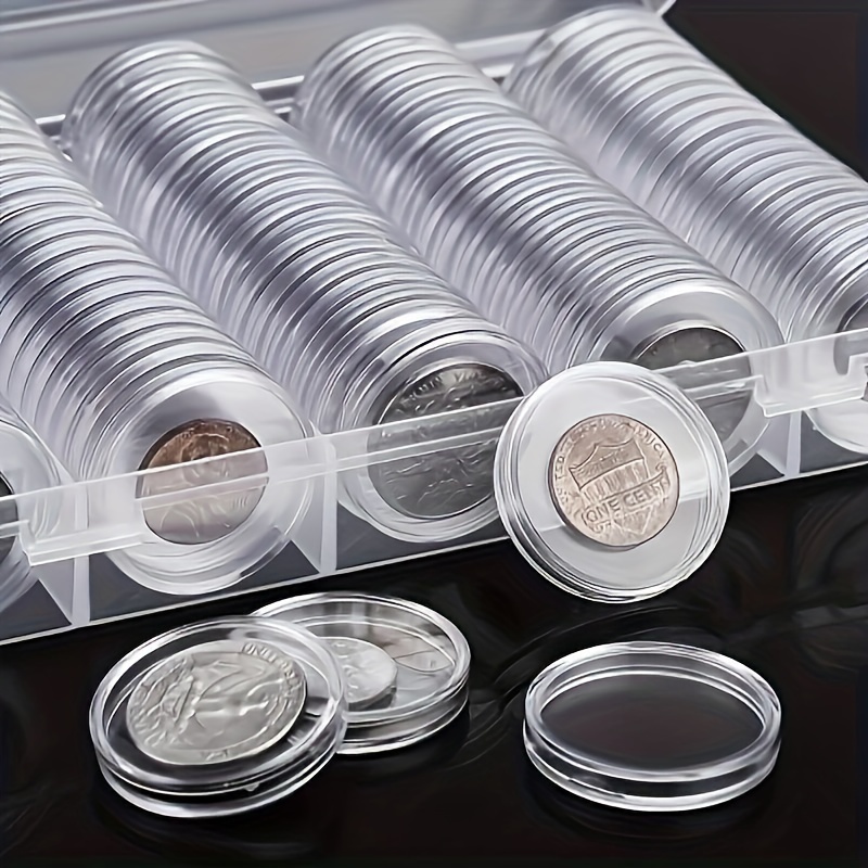 Boîte de Rangement de Pièce de Monnaie, 100 Pieces Récipient en Plastique  pour Capsules à Monnaie
