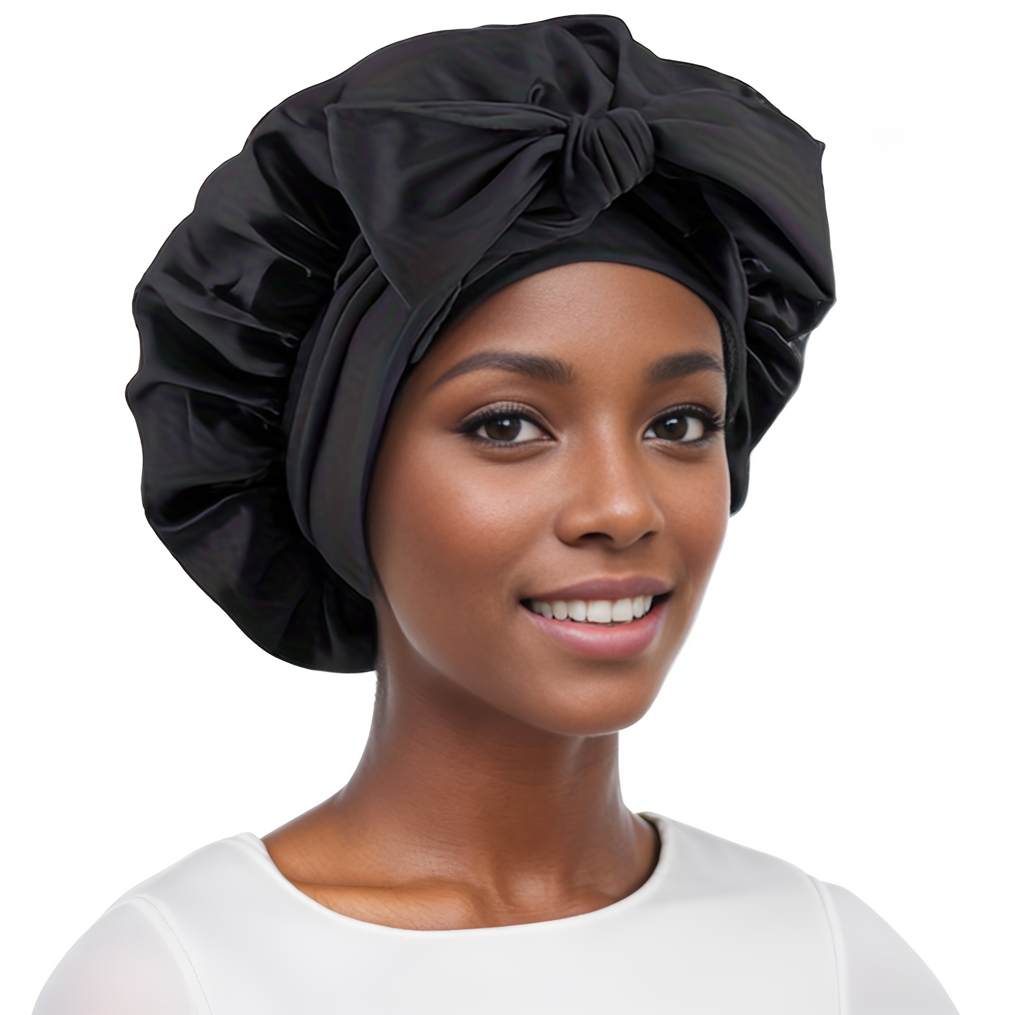 1pcs Solid Color Shower Satin Bonnet Silky Hair Bonnet Tie Band Elastic  Adjustable Bonnet Hair Types Bathroom Accessories, Discounts Everyone