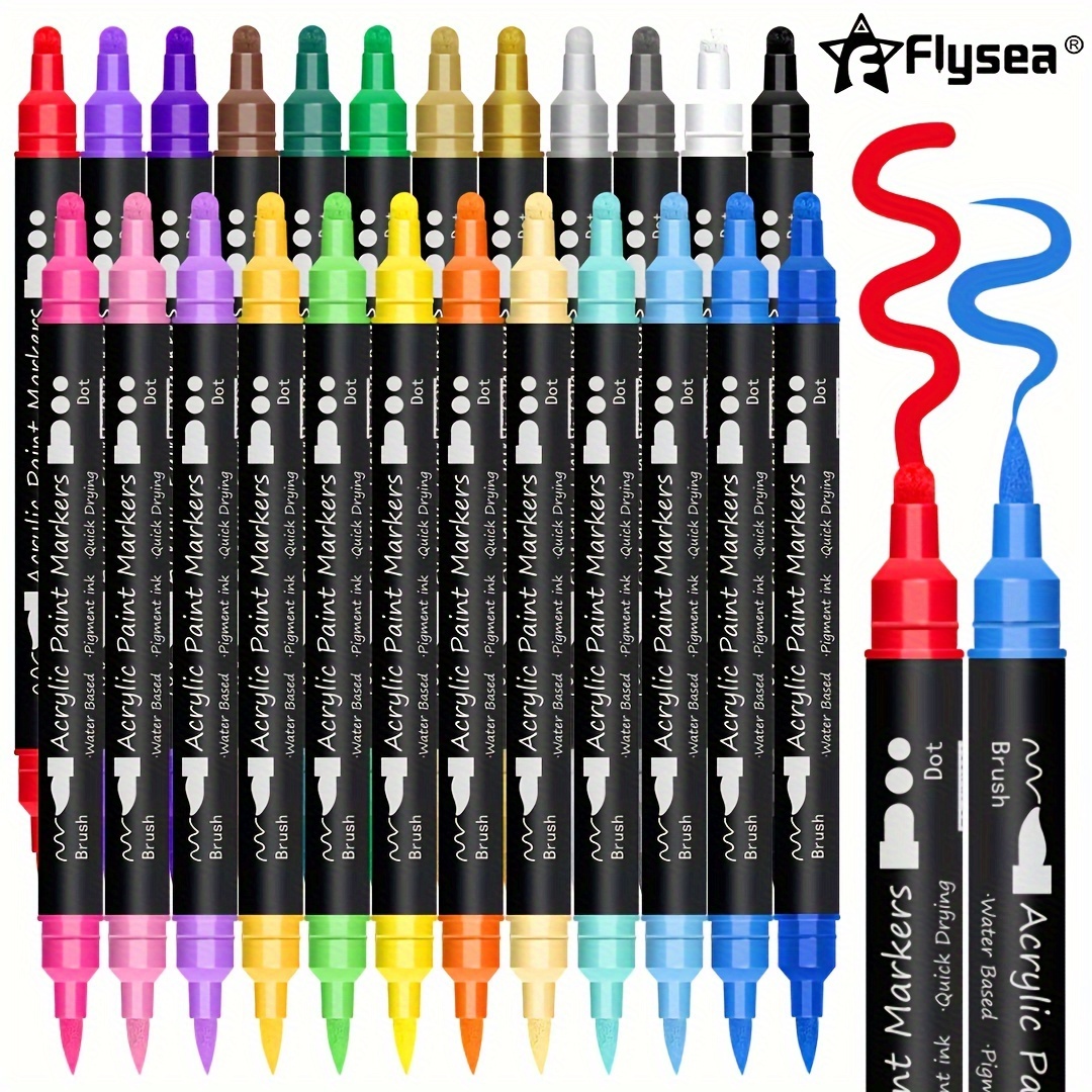 24 Colors Dual Tip Acrylic Paint Pens Markers, Premium Acrylic