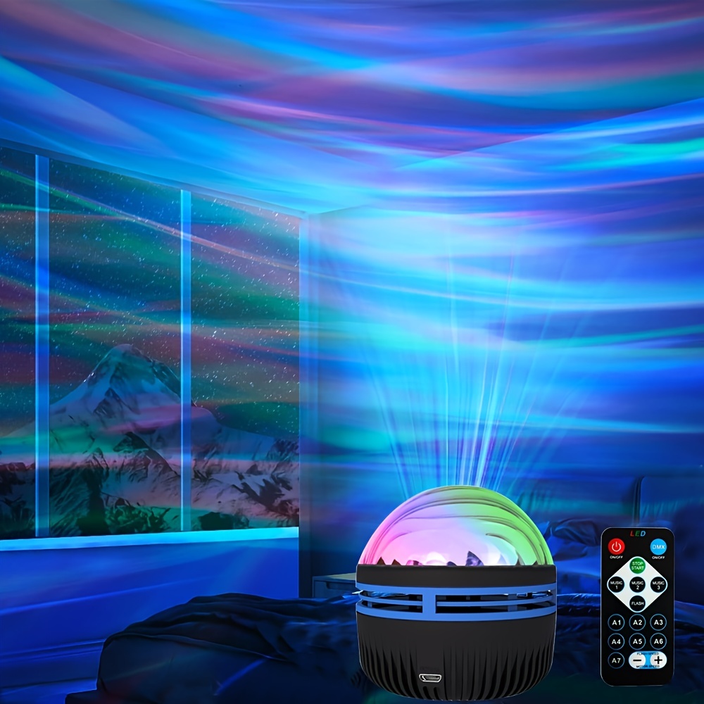 1 Set LED Water Pattern Starry Sky Light Remote Control Aurora Projection Light USB Plug in Bedside Atmosphere Light Small Magic Ball Stage KTV Hotel Laser Light