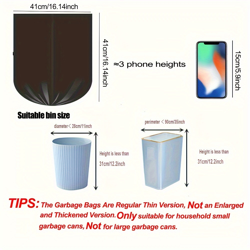 100PCS Trash Bag Garbage Bags Waste Basket Liners for Bathroom, Kitchen  ,Bedroom, Office Pet Car 15 Liter Trash Can. 