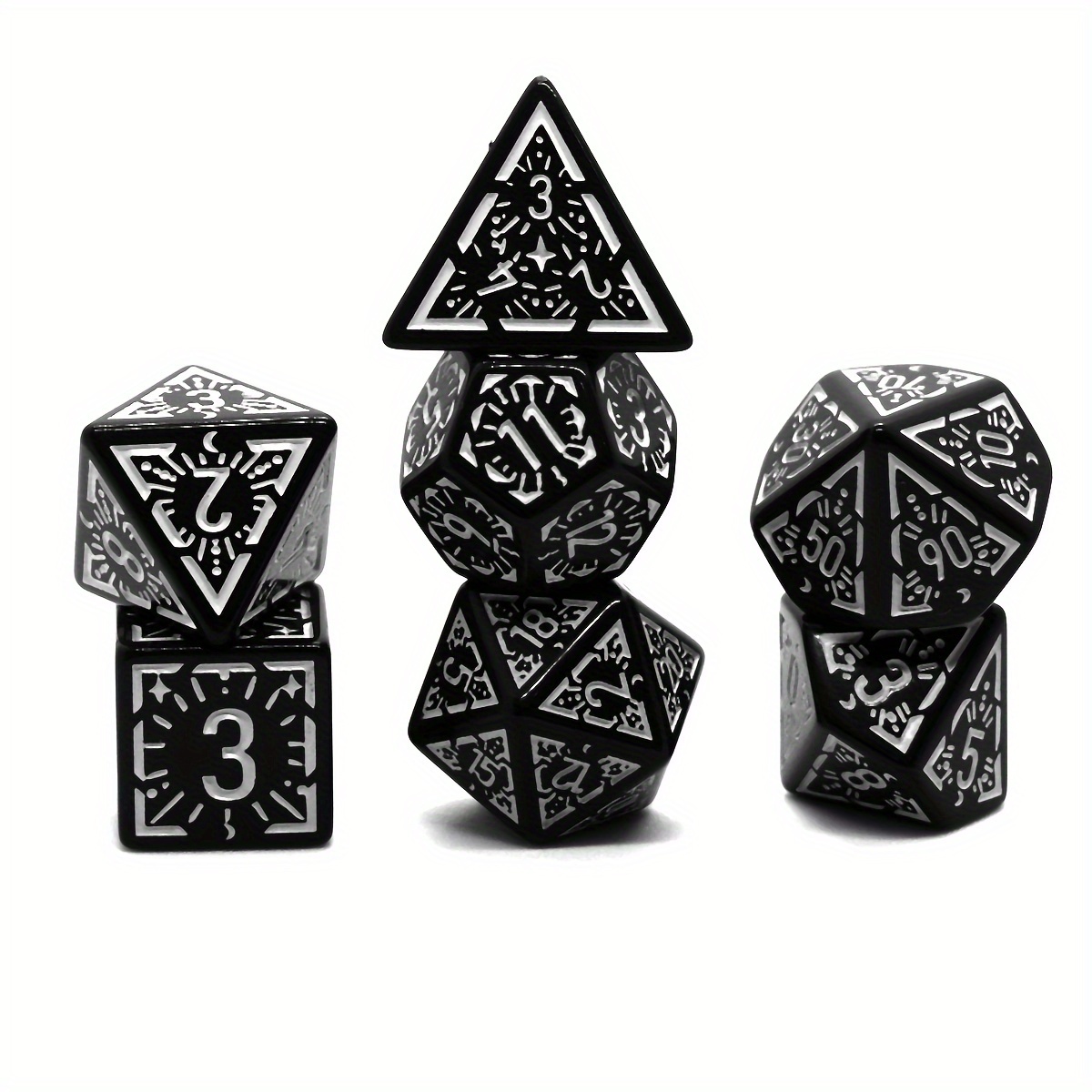 

7pcs Classical Rune Black And White Character Board Game Dice Set, Party Entertainment Game Dices
