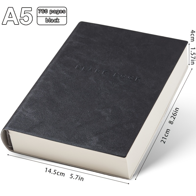Classic Black Notepad Blank Black Cardboard Inner Page Diary Book