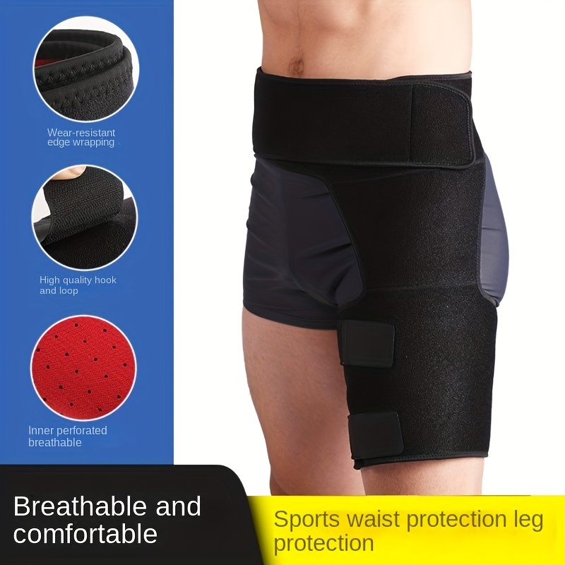 Groin Wrap,Blue Perforated Breathable Belt Waist Support Thigh Hip Brace  Adjustable Thigh Compression Sleeve