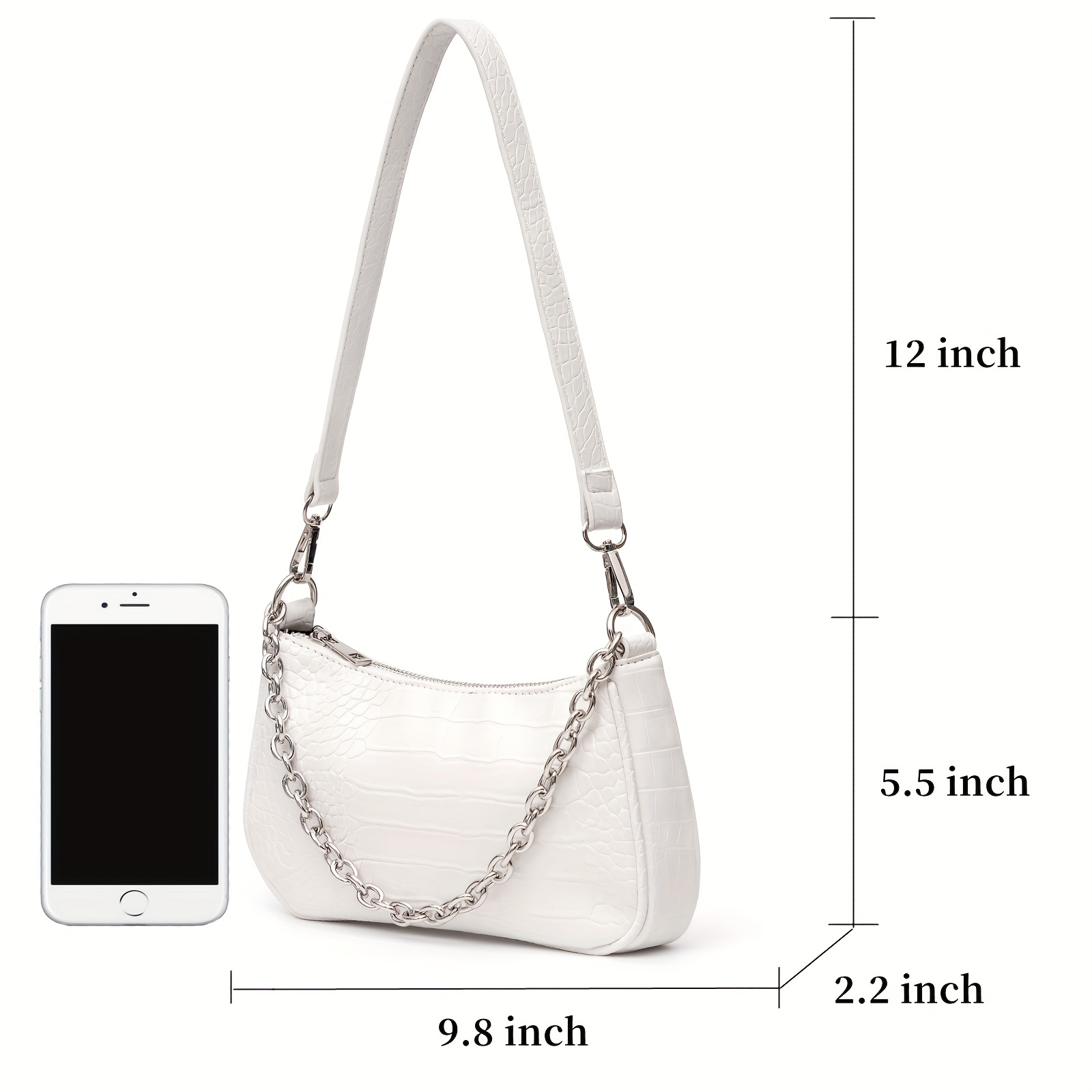 BOBOWINGS Small Purses for Women, Mini Crocodile Pattern Leather Shoulder  Bag Trendy with Silver Chain