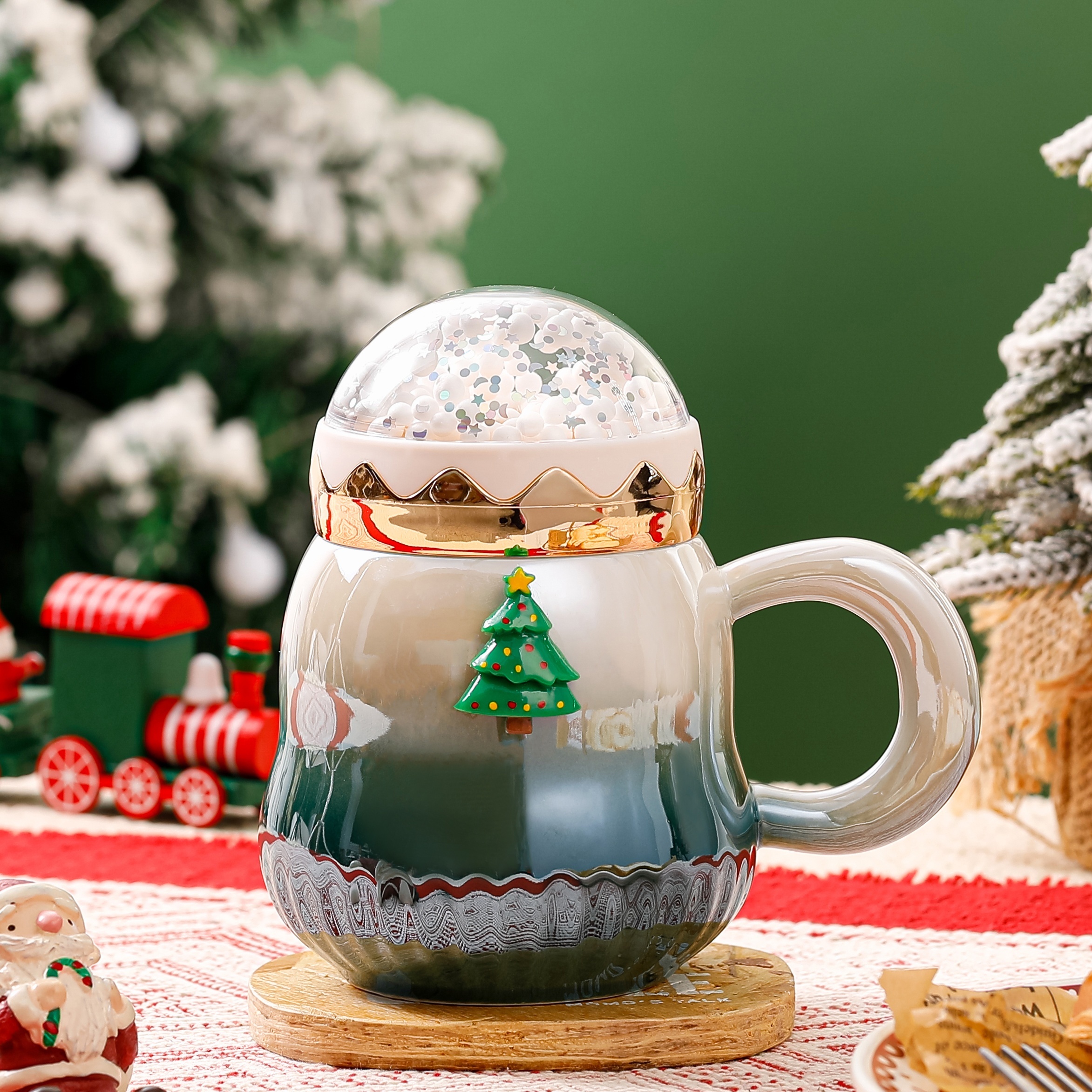 Tazas De Navidad Con Tapa Y Cuchara Taza De Cerámica De 500 Ml Para Vino  Caliente Café Cacao Taza De Navidad Regalo Advancent HA044651-04