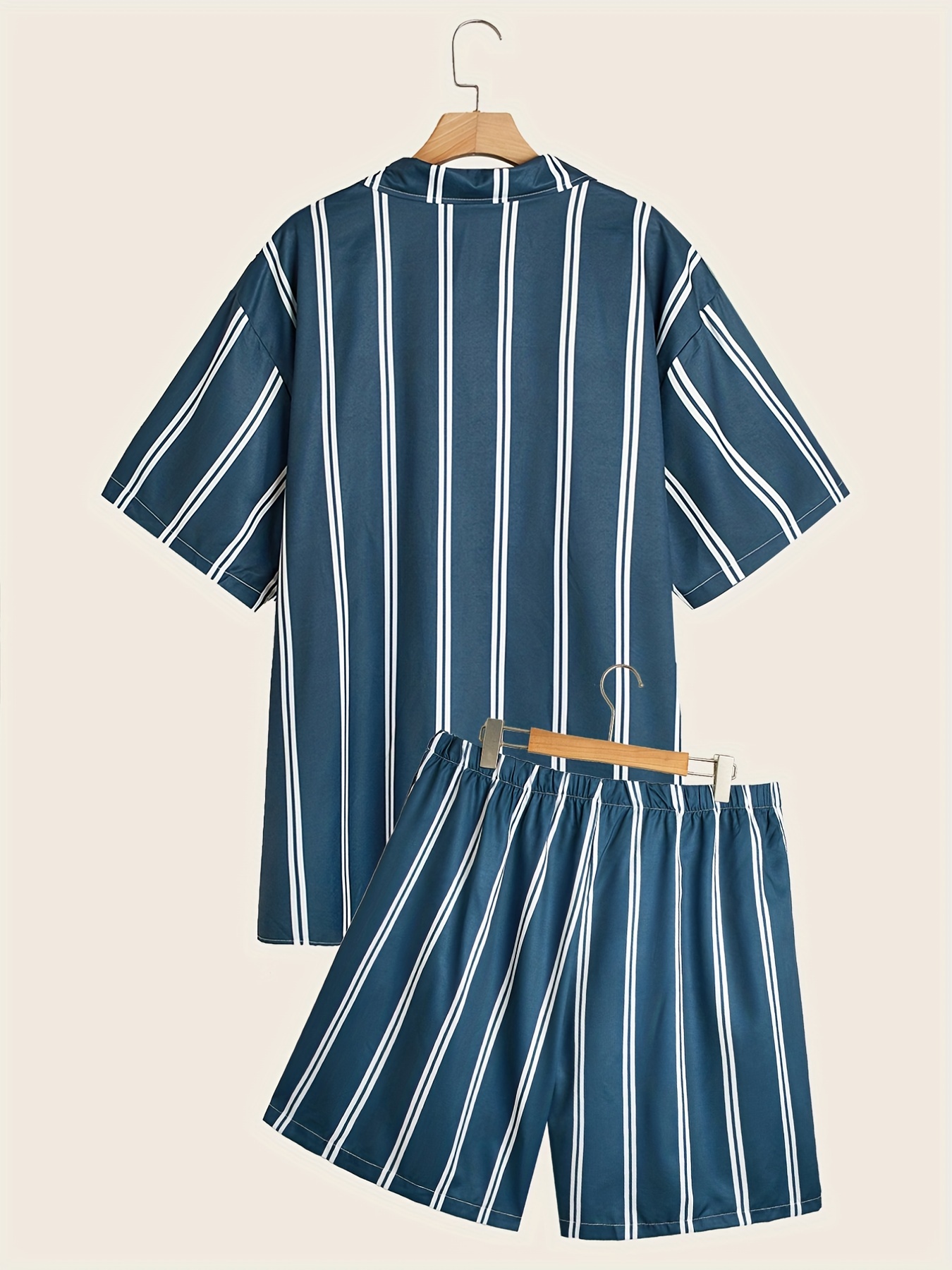 Mens 2pcs Set Fashion Horizontal Striped Pajama Set Summer Stripe